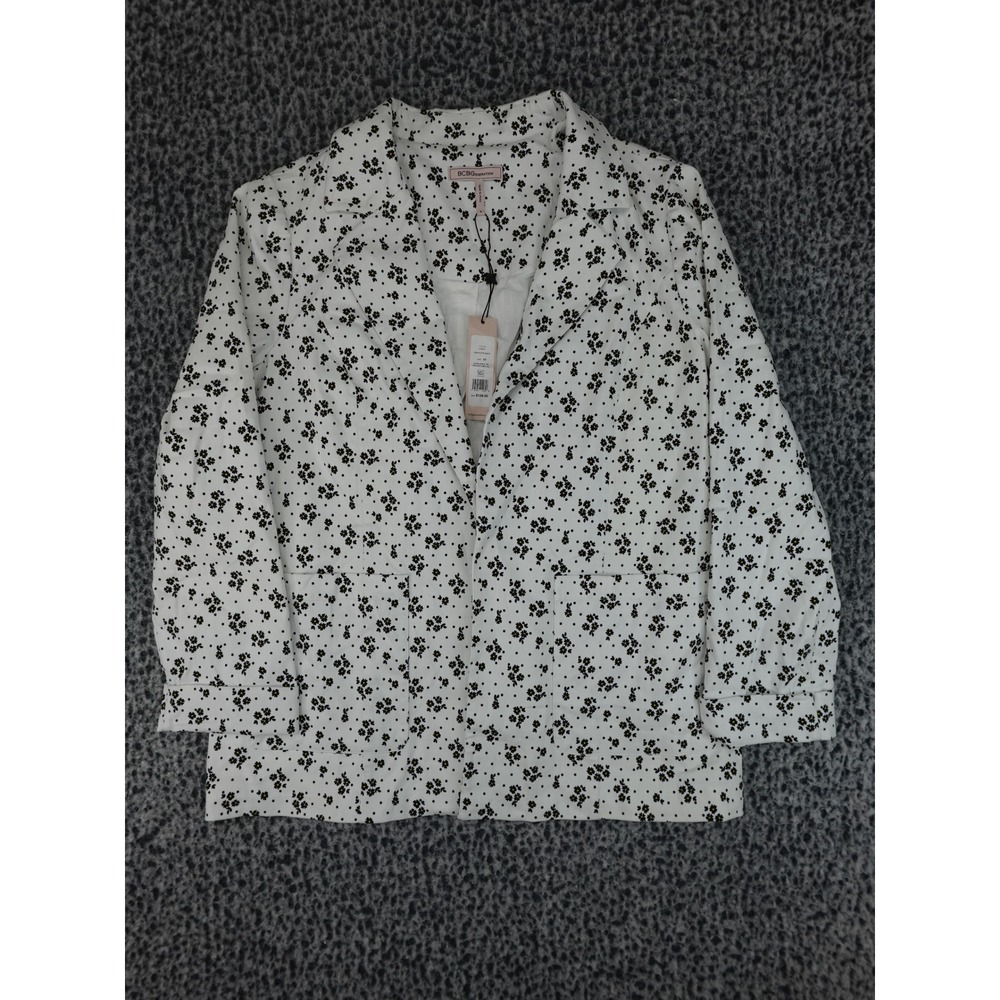BCBGeneration Blazer Women Size M Optic White Floral Polka Dot Notched Lapel NEW